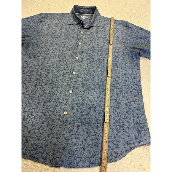 Peter Millar Crown Crafted Shirt Mens L Short Sleeve Blue Floral Button Up EUC - Picture 6 of 12